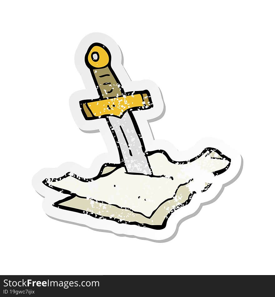 Retro Distressed Sticker Of A Cartoon Dagger In Maps