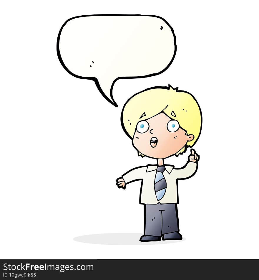 Cartoon Schoolboy Answering Question With Speech Bubble