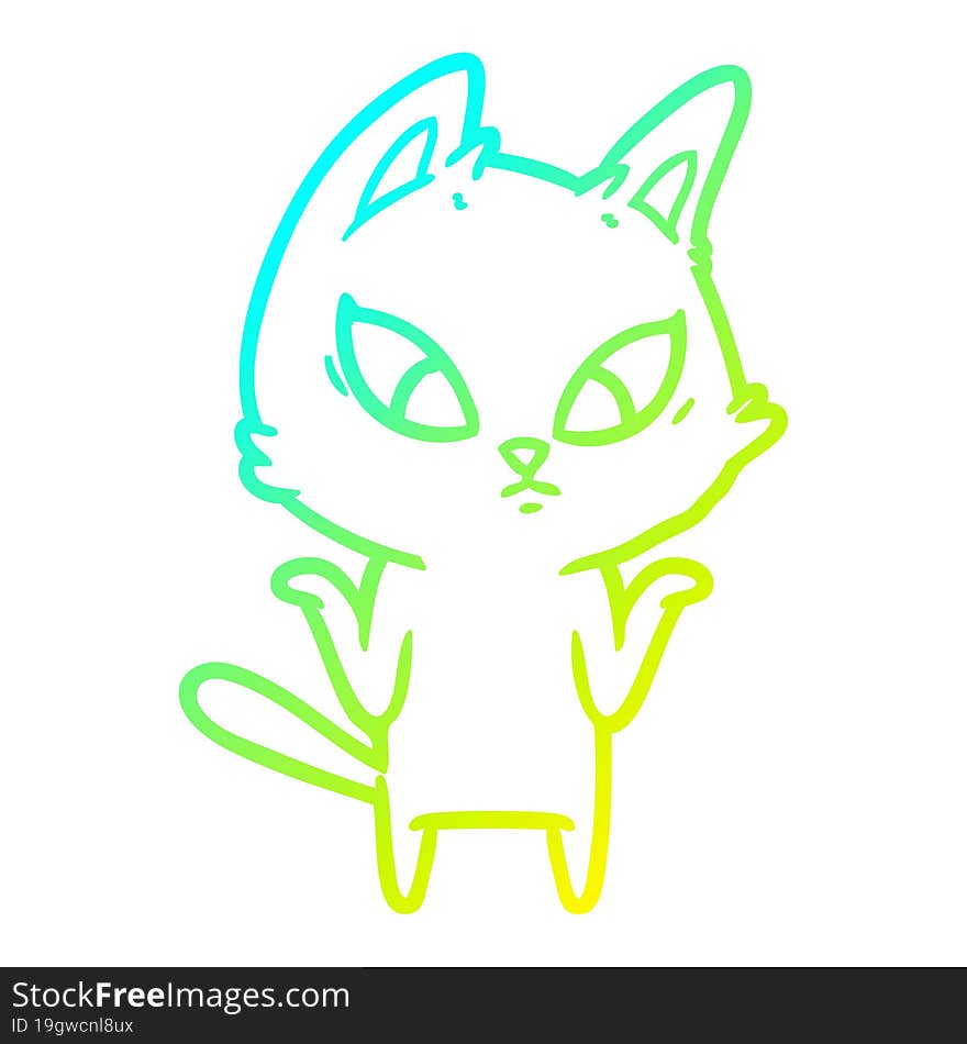 cold gradient line drawing confused cartoon cat shrugging shoulders