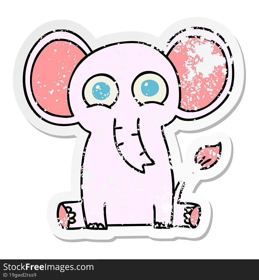 distressed sticker of a quirky hand drawn cartoon elephant