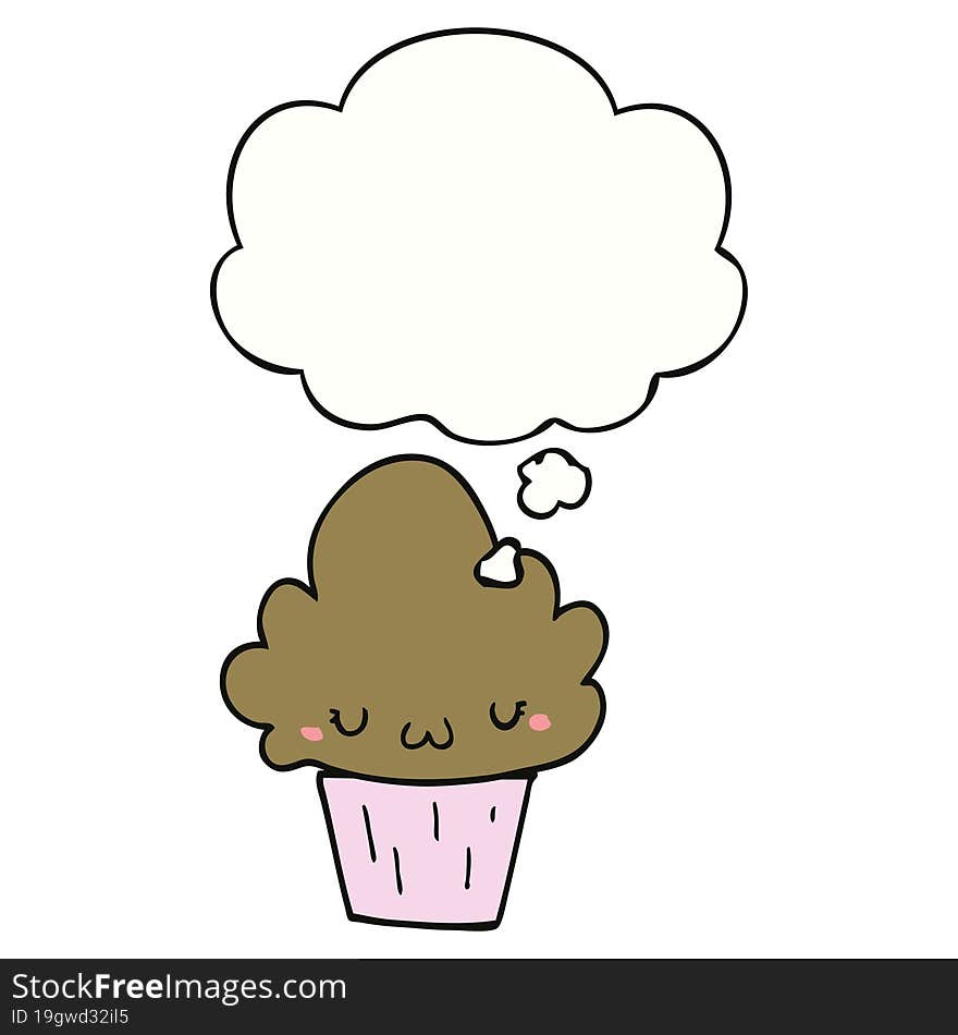 cartoon cupcake with face and thought bubble