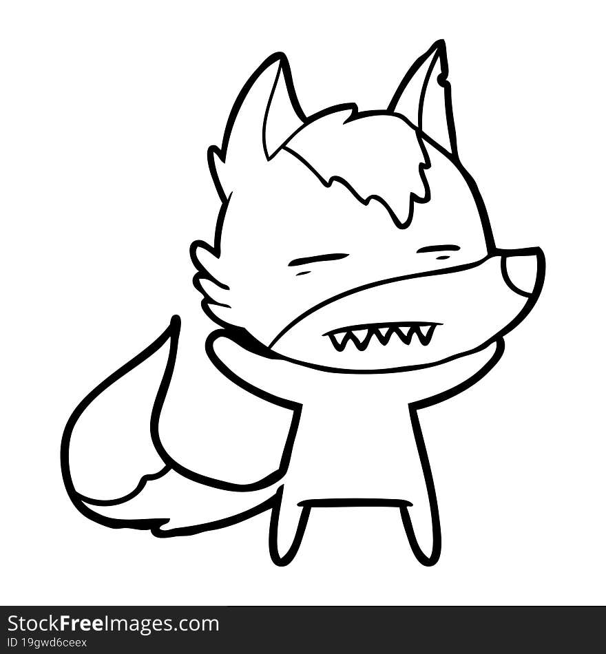 cartoon wolf showing teeth. cartoon wolf showing teeth