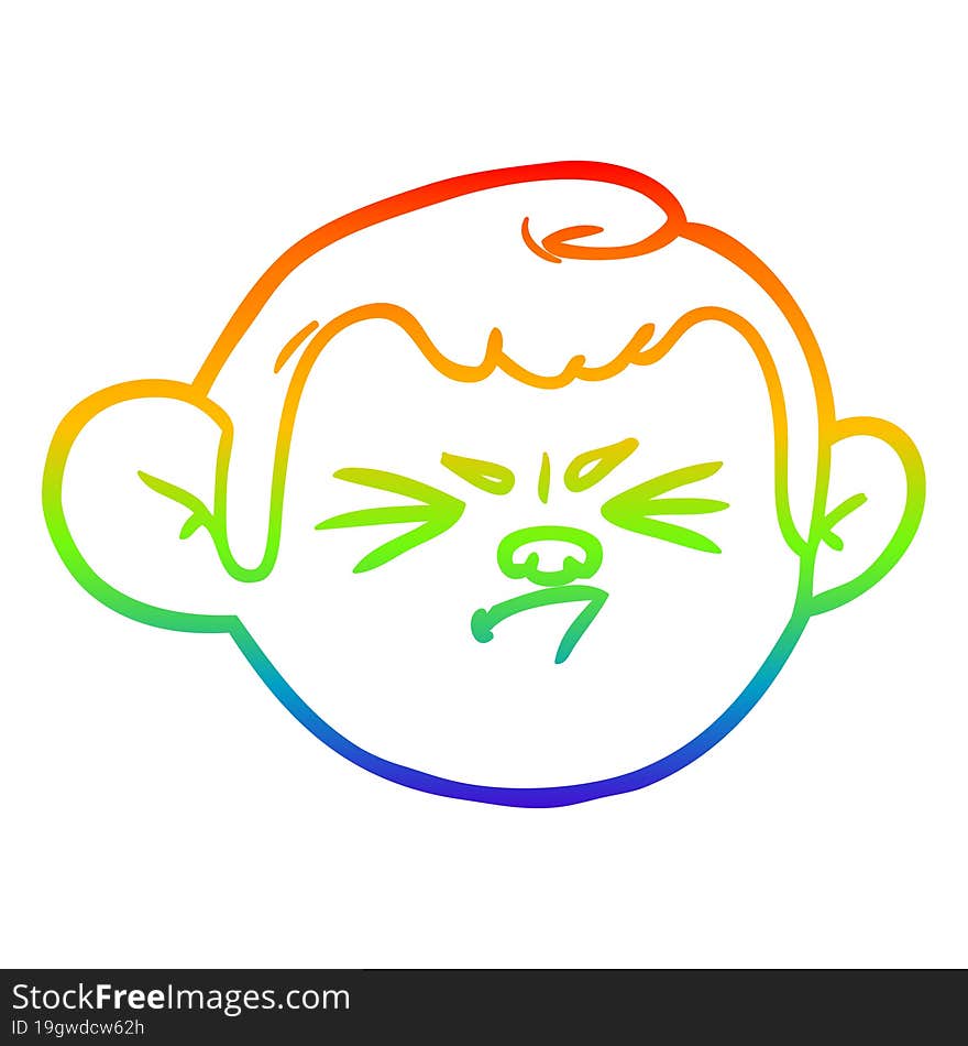 Rainbow Gradient Line Drawing Cartoon Monkey Face