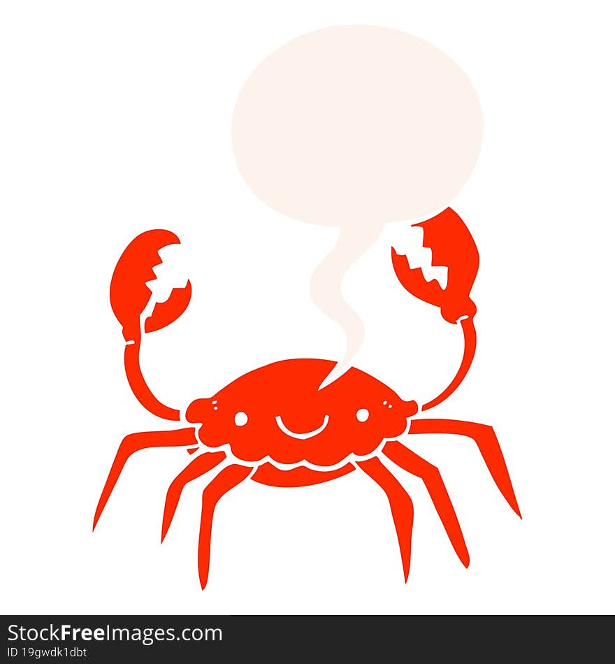 Cartoon Crab And Speech Bubble In Retro Style