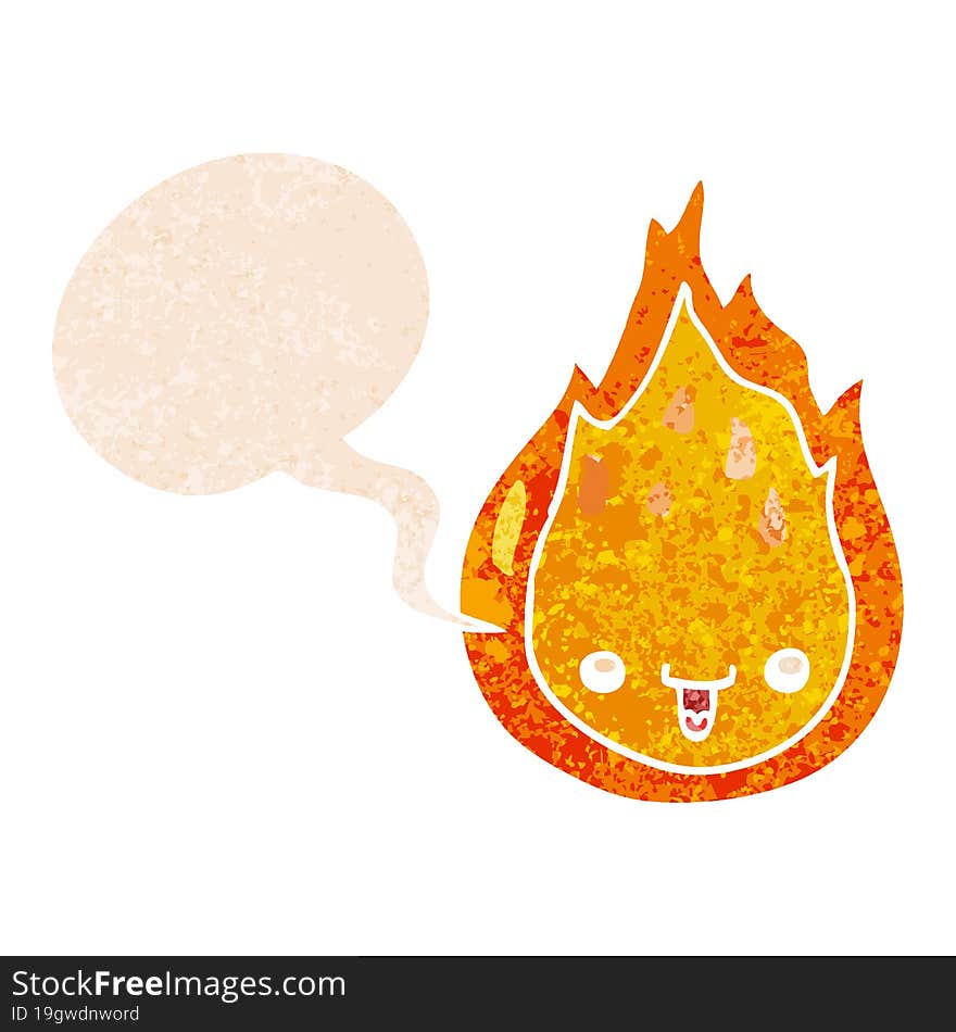 Cartoon Flame And Speech Bubble In Retro Textured Style