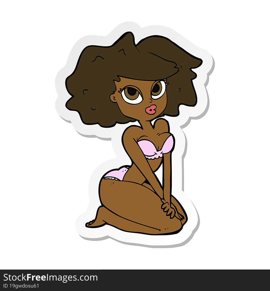 sticker of a cartoon woman wearing bikini