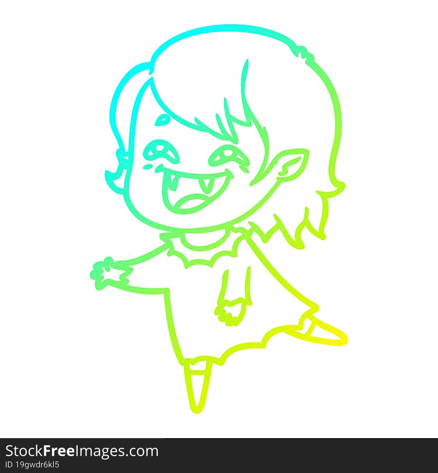 cold gradient line drawing of a cartoon laughing vampire girl