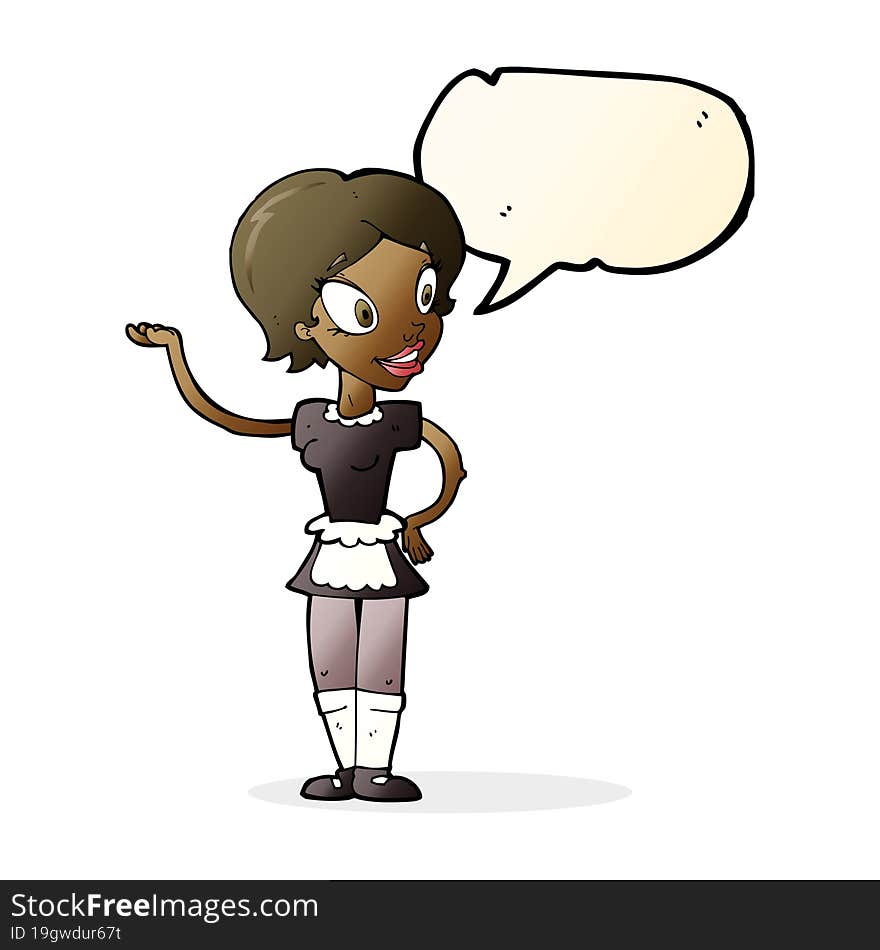 Cartoon Woman In Maid Costume With Speech Bubble