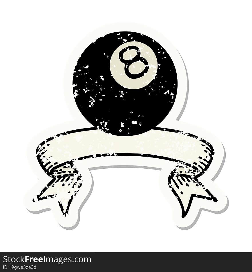 Grunge Sticker With Banner Of A 8 Ball