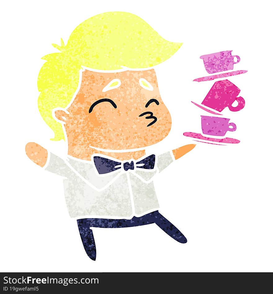 retro cartoon of a kawaii cute waiter