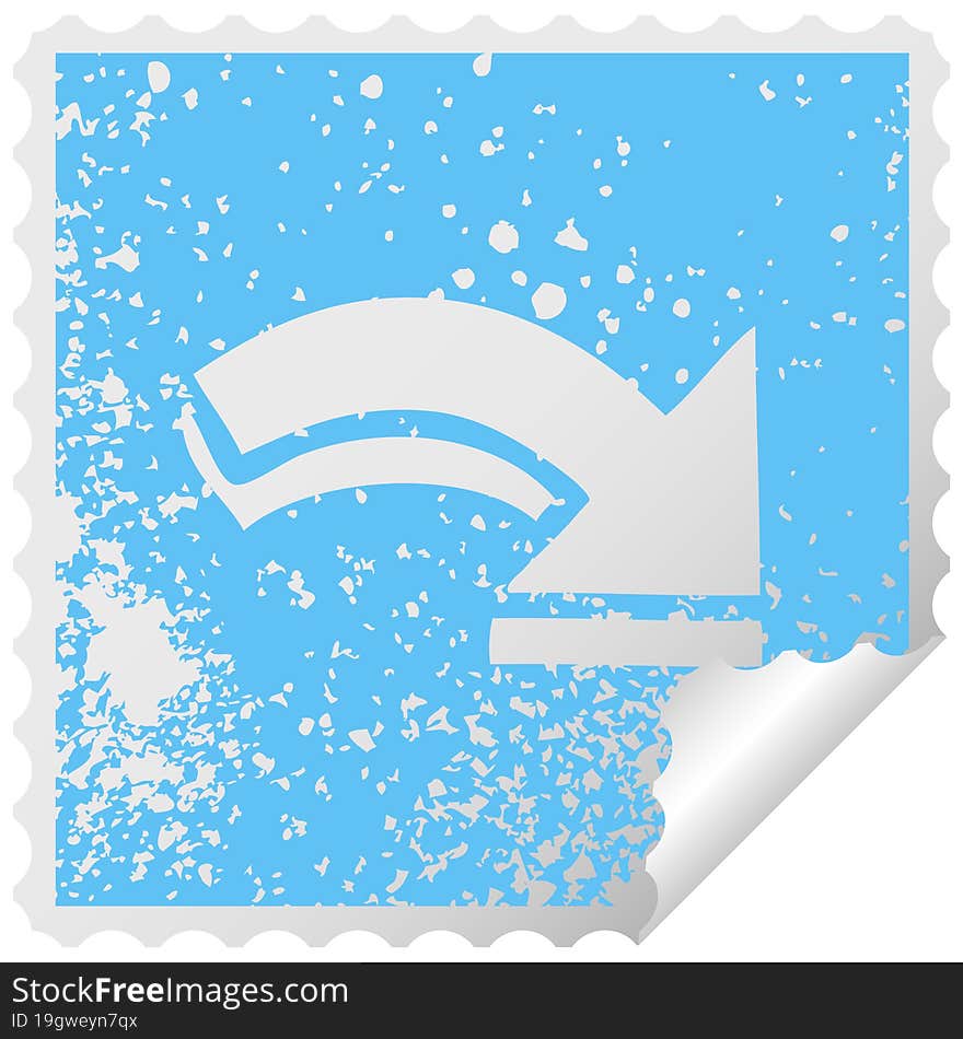 distressed square peeling sticker symbol of a pointing arrow