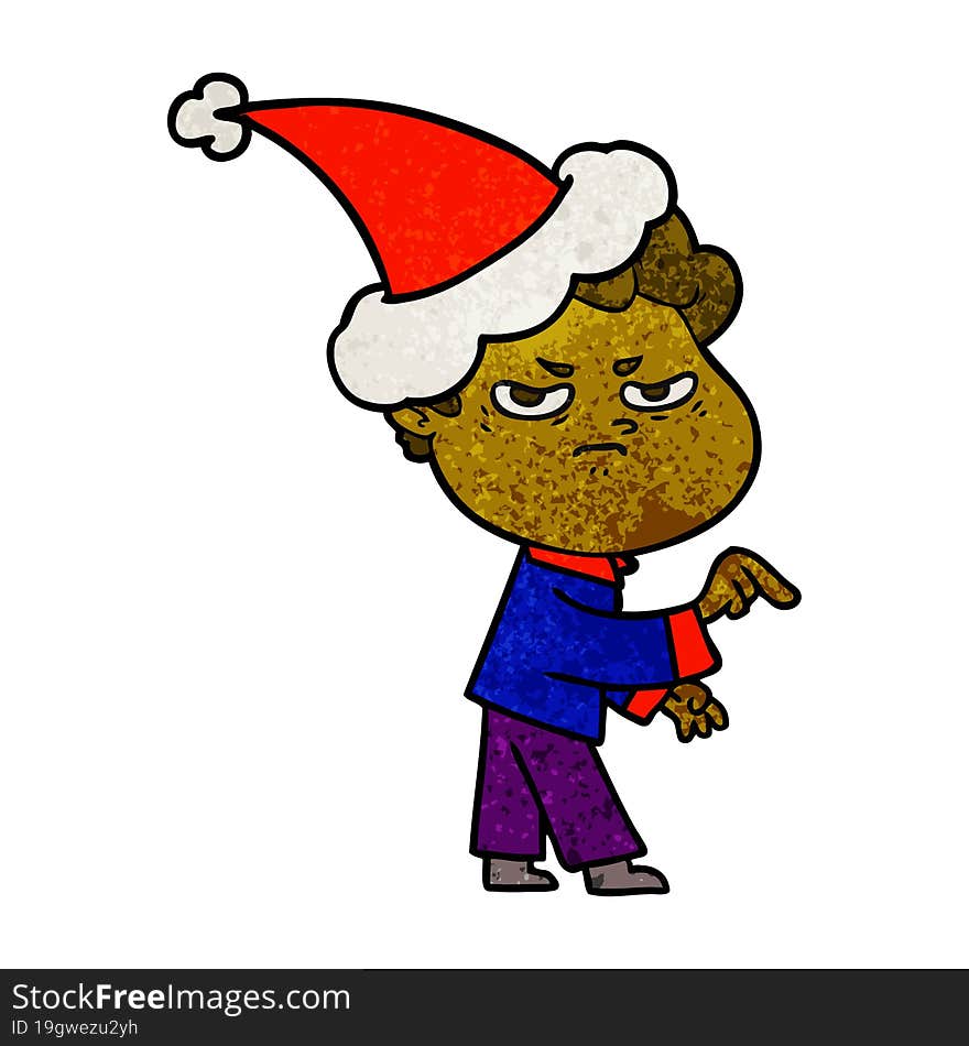 Textured Cartoon Of A Angry Man Wearing Santa Hat