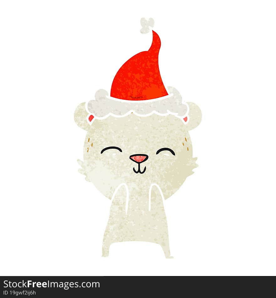 happy retro cartoon of a polar bear wearing santa hat