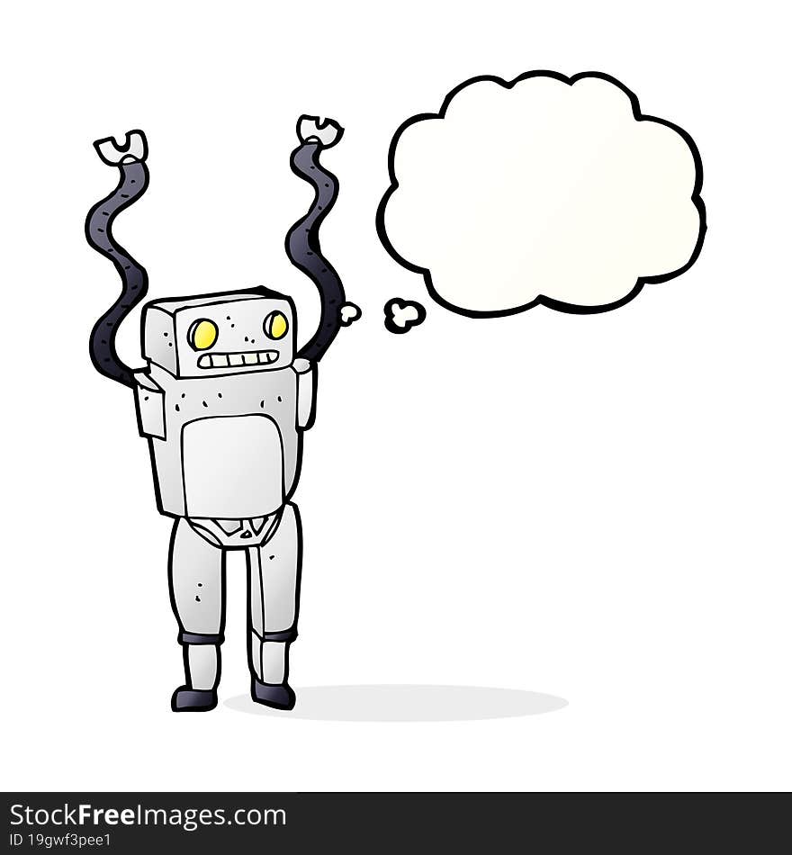 cartoon funny robot with thought bubble