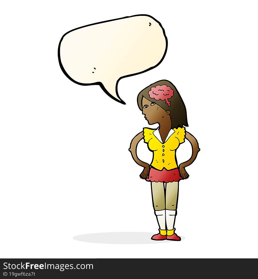 cartoon intelligent woman with speech bubble