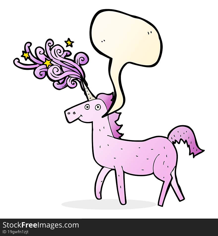 cartoon magical unicorn with speech bubble