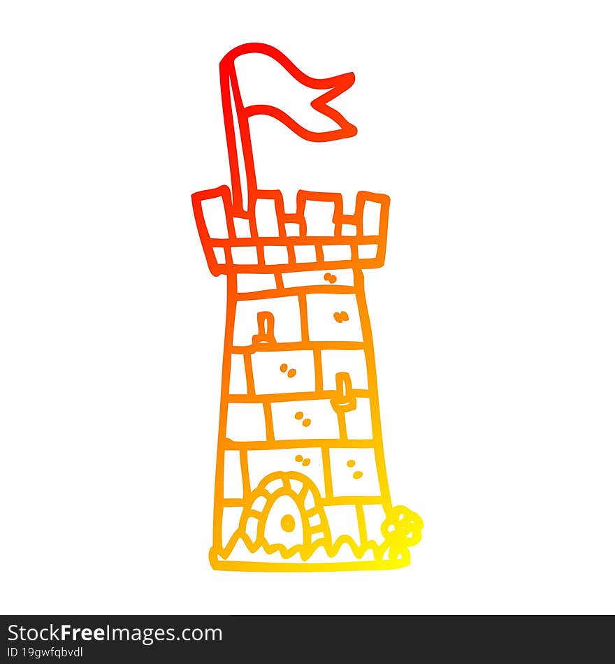 warm gradient line drawing cartoon castle tower