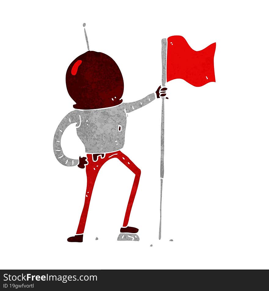 Cartoon Astronaut Planting Flag