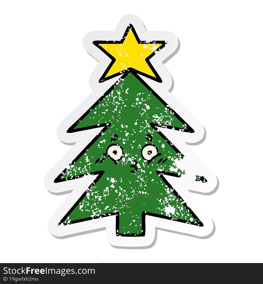 Distressed Sticker Of A Cute Cartoon Christmas Tree