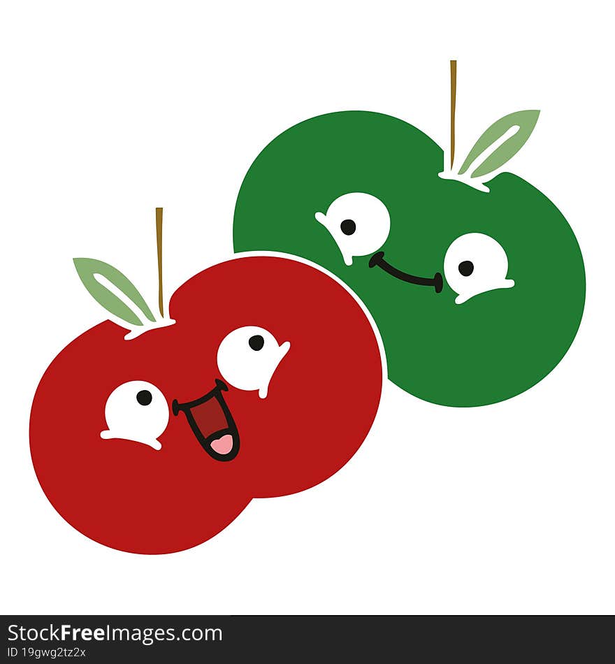 Flat Color Retro Cartoon Juicy Apple