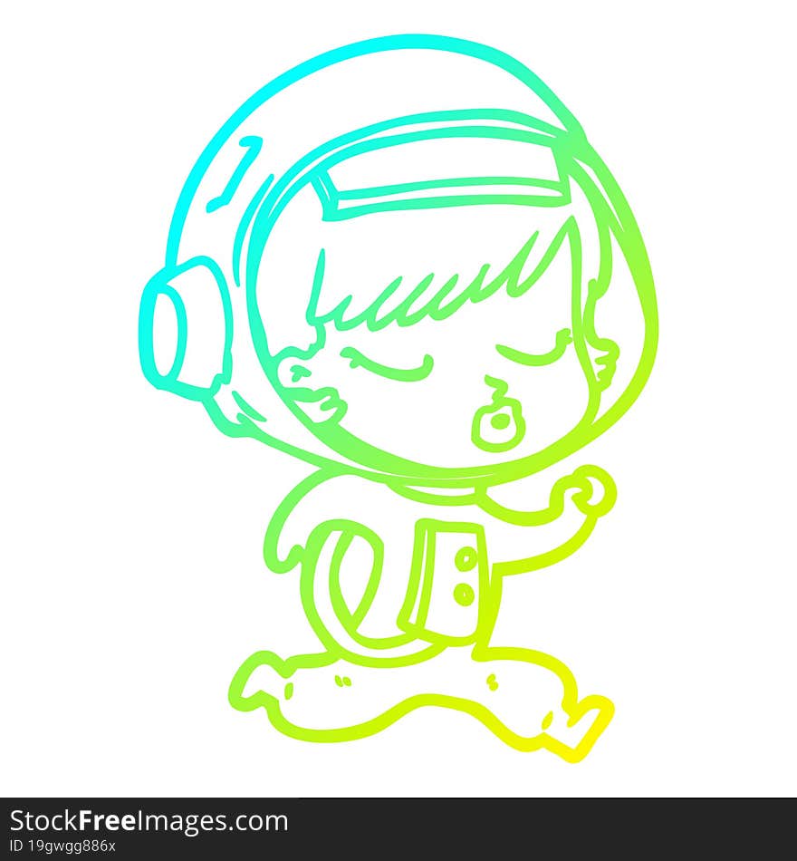 cold gradient line drawing cartoon pretty astronaut girl running