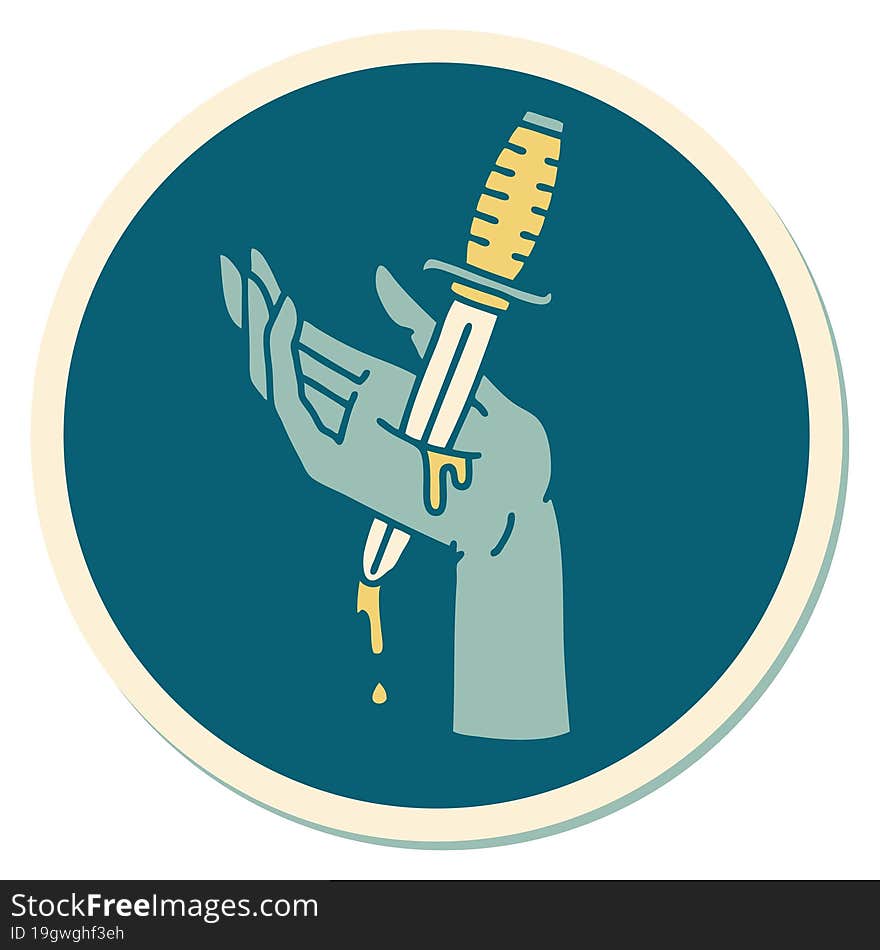 tattoo style sticker of a dagger in the hand