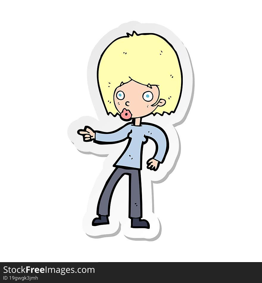 sticker of a cartoon woman pointing