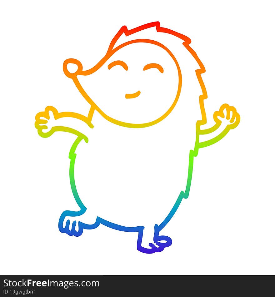 rainbow gradient line drawing cartoon happy hedgehog