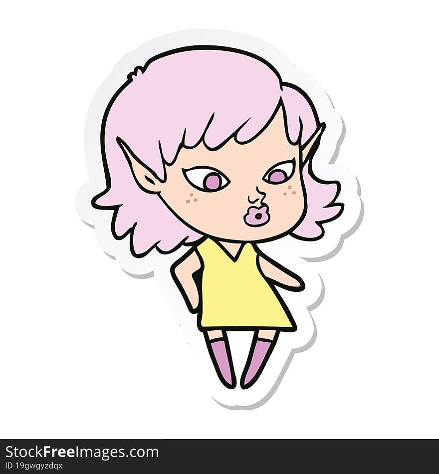 sticker of a pretty cartoon elf girl