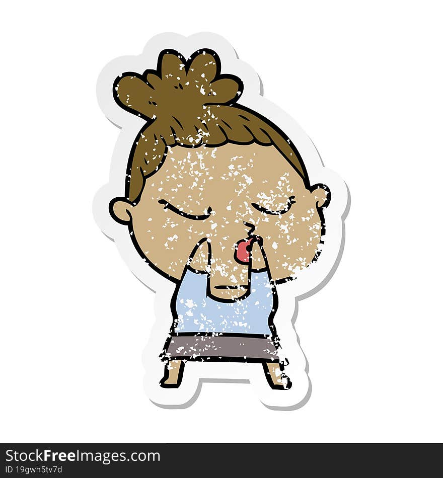 distressed sticker of a cartoon calm woman