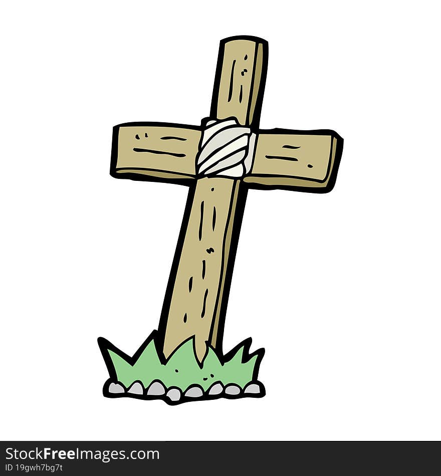 cartoon wooden cross grave