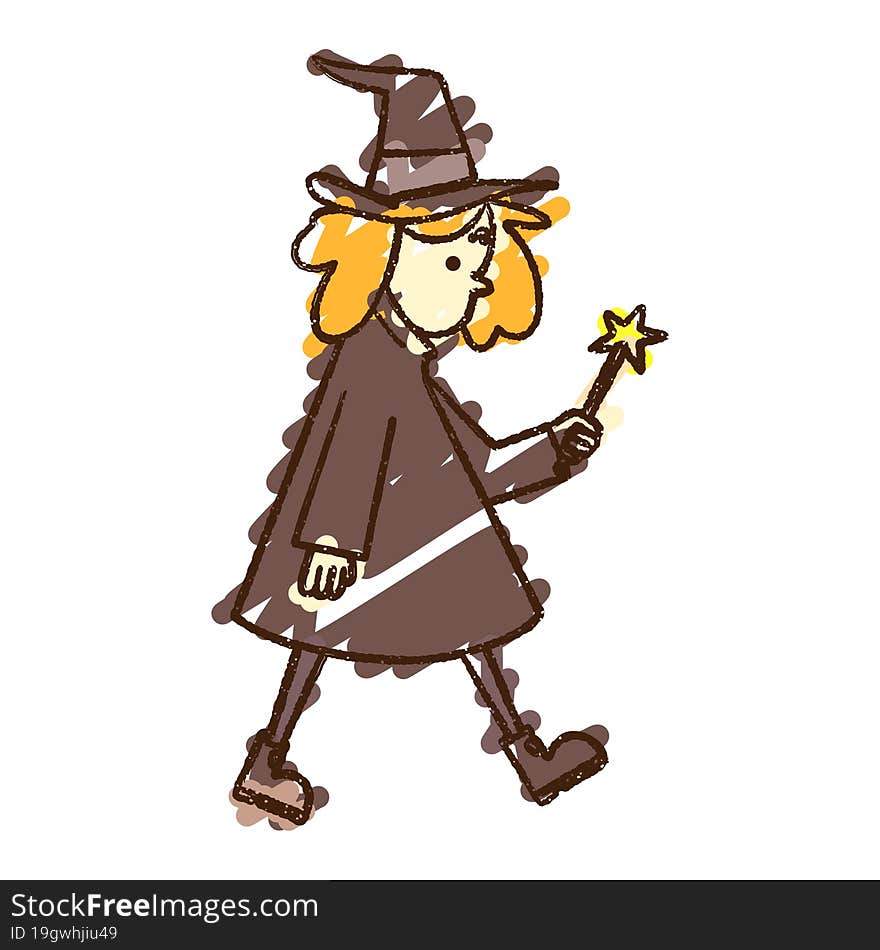 Witch Walking Chalk Drawing