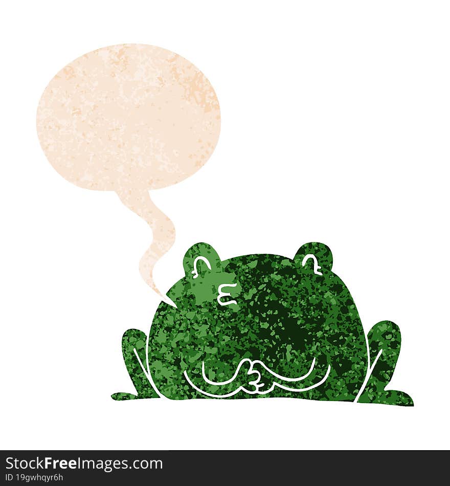 Cute Cartoon Frog And Speech Bubble In Retro Textured Style