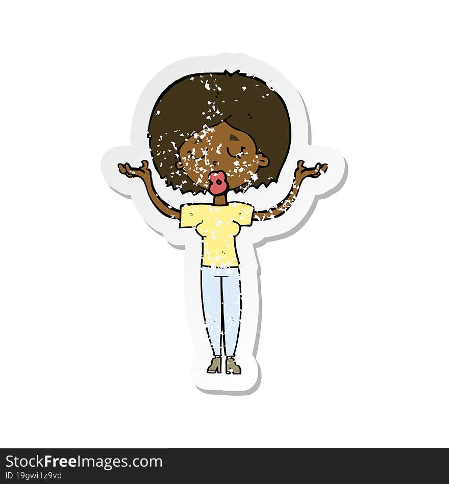 Retro Distressed Sticker Of A Cartoon Peaceful Woman