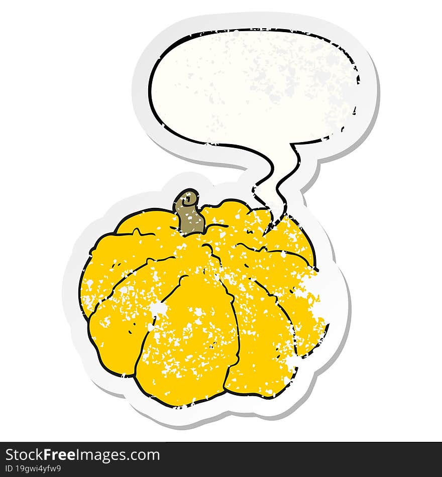 cartoon squash and speech bubble distressed sticker