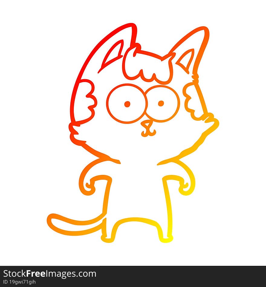 warm gradient line drawing of a happy cartoon cat