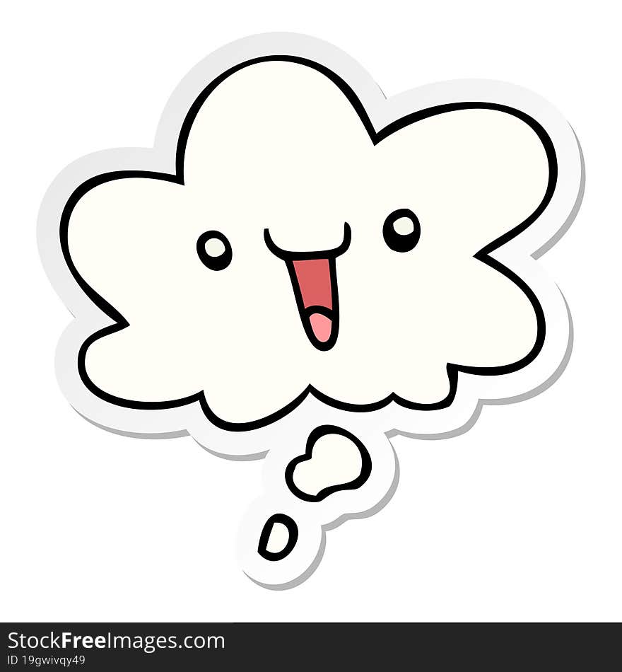 cute happy cartoon face and thought bubble as a printed sticker