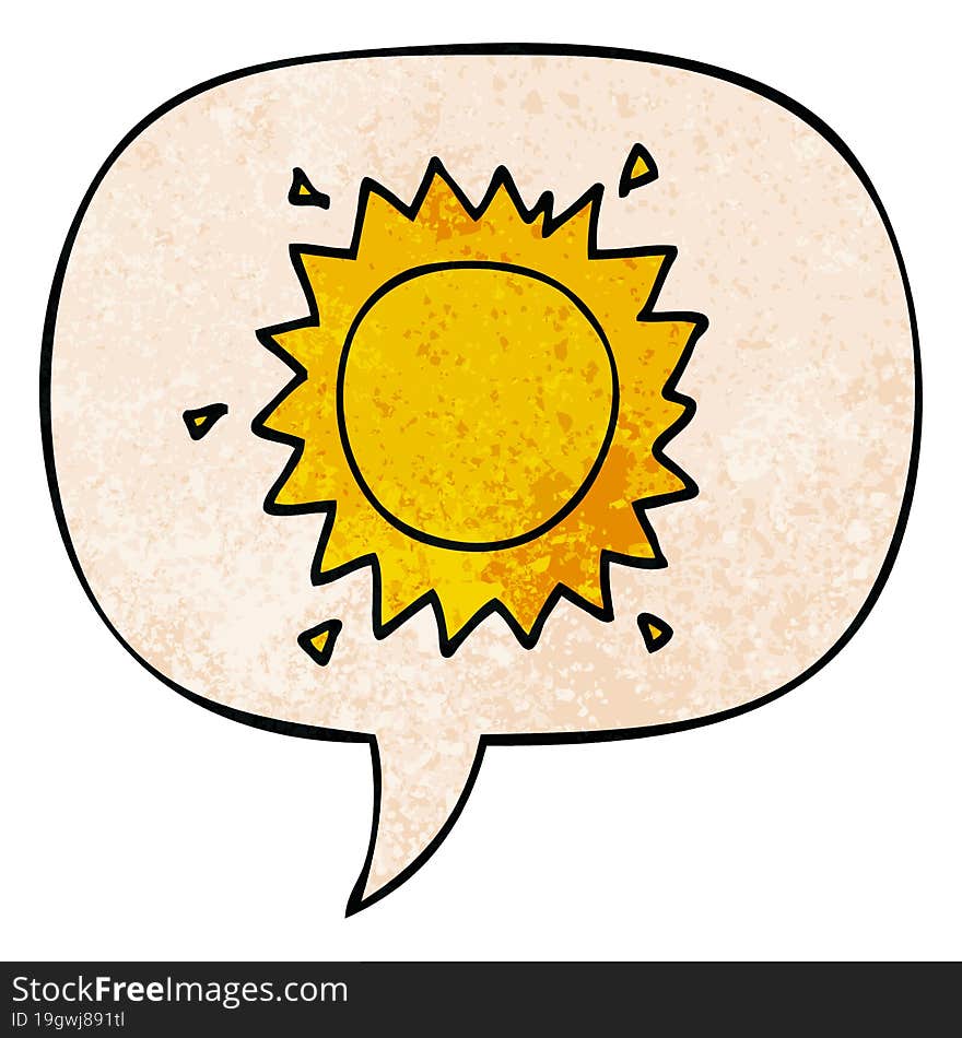 Cartoon Sun And Speech Bubble In Retro Texture Style