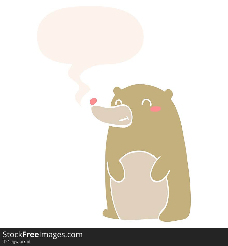 cute cartoon bear and speech bubble in retro style