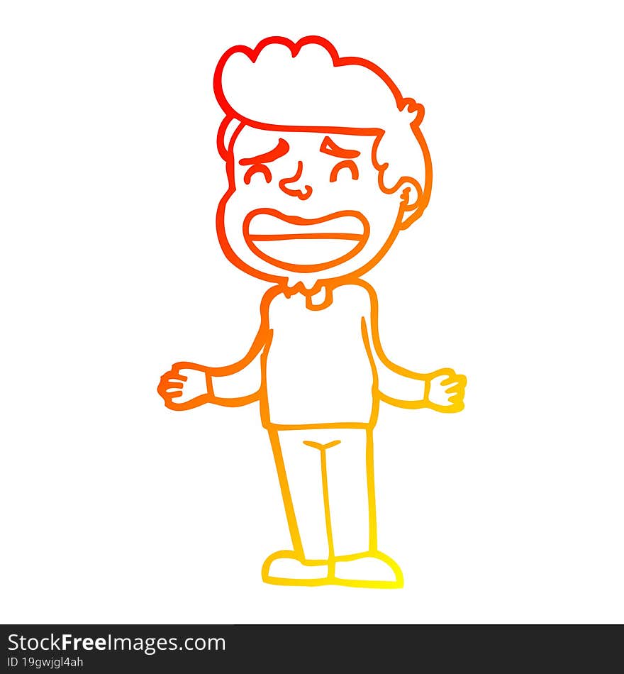 warm gradient line drawing cartoon boy shrugging