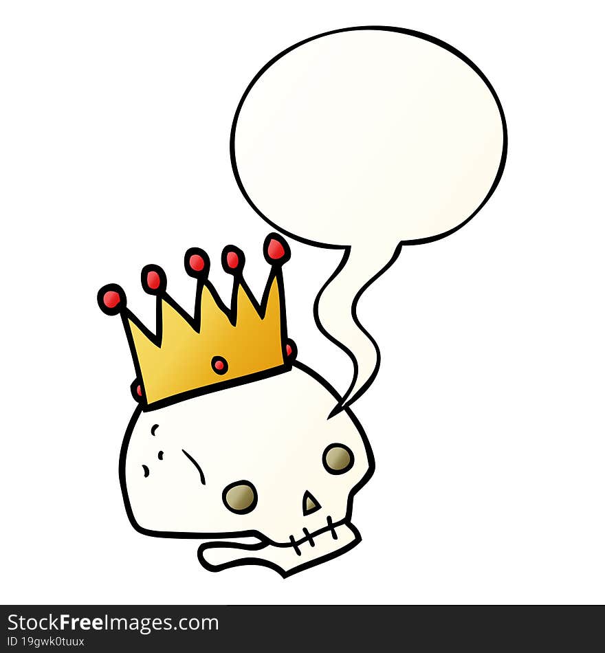 cartoon skull and crown and speech bubble in smooth gradient style