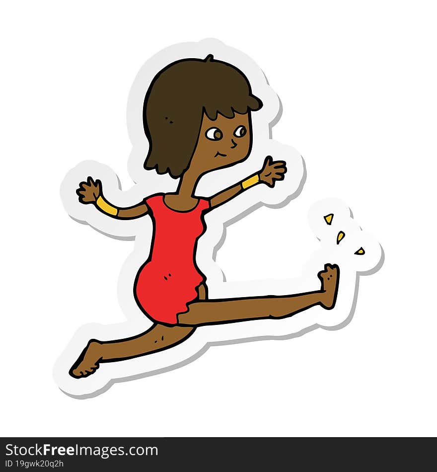 sticker of a cartoon happy woman kicking