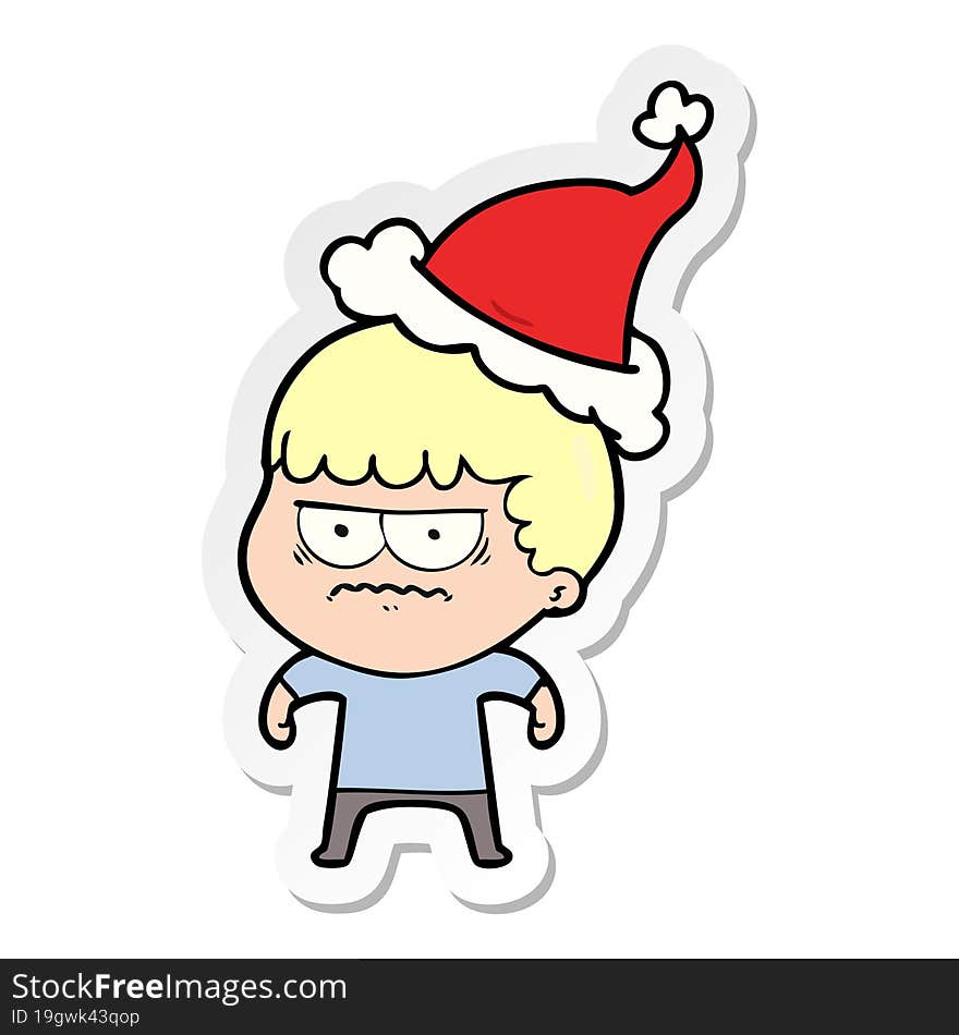 sticker cartoon of a annoyed man wearing santa hat