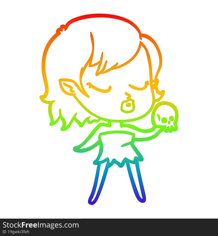 rainbow gradient line drawing cute cartoon vampire girl