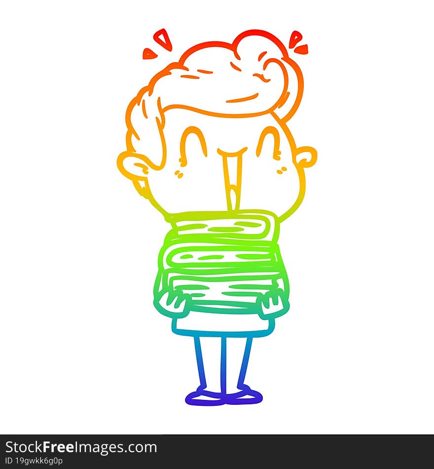 rainbow gradient line drawing of a cartoon excited man