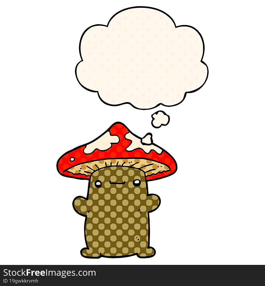 Cartoon Mushroom And Thought Bubble In Comic Book Style