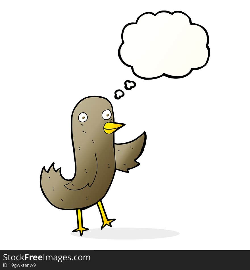 funny cartoon bird with thought bubble