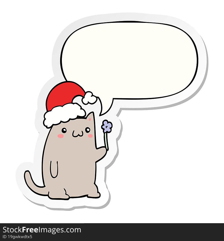 cute cartoon christmas cat with speech bubble sticker