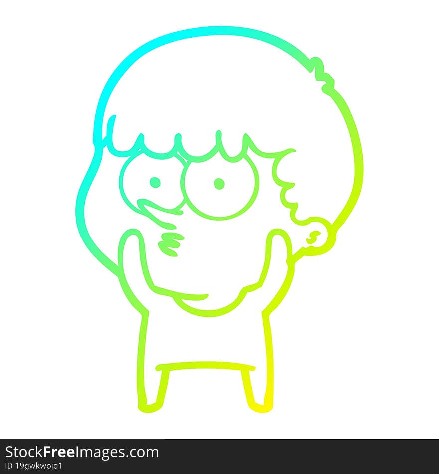 Cold Gradient Line Drawing Cartoon Curious Boy