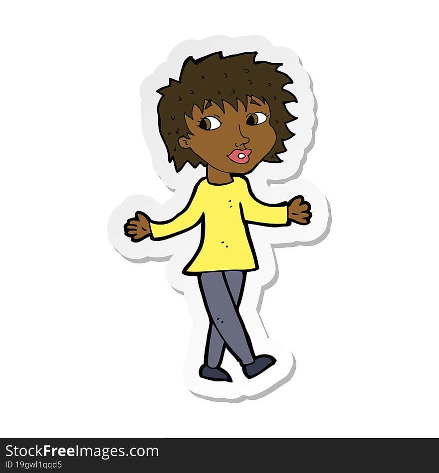 sticker of a cartoon woman with no worries